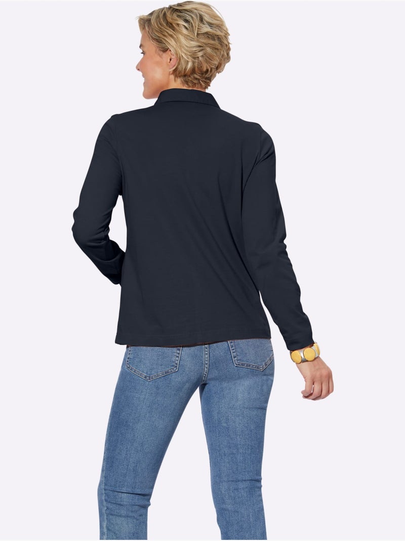 Polo à Manches Longues Pur Coton - Taille Standard - Witt Bleu marine - Kiabi