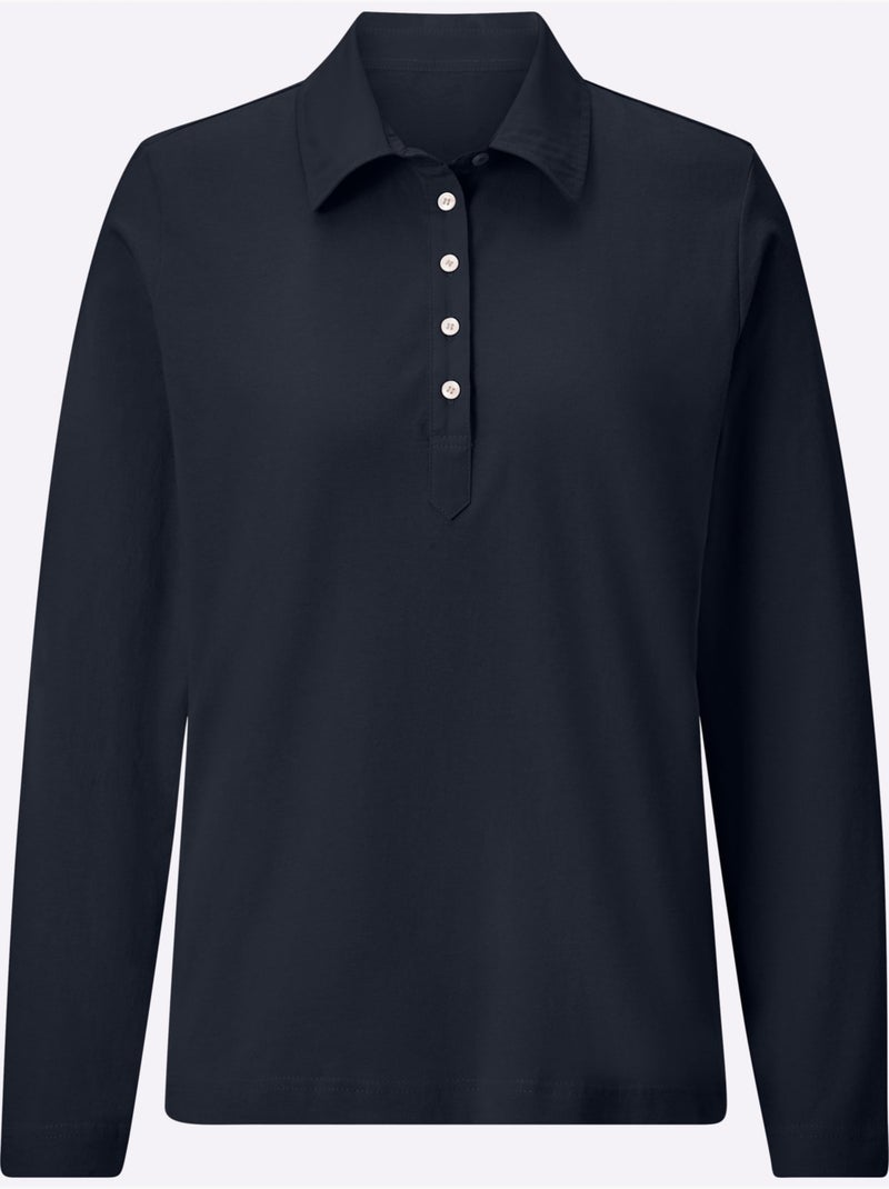 Polo à Manches Longues Pur Coton - Taille Standard - Witt Bleu marine - Kiabi