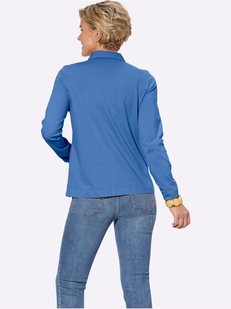 Polo à Manches Longues Pur Coton - Taille Standard - Witt Bleu - Kiabi