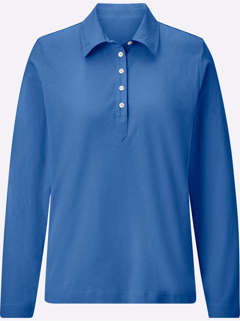 Polo à Manches Longues Pur Coton - Taille Standard - Witt Bleu - Kiabi