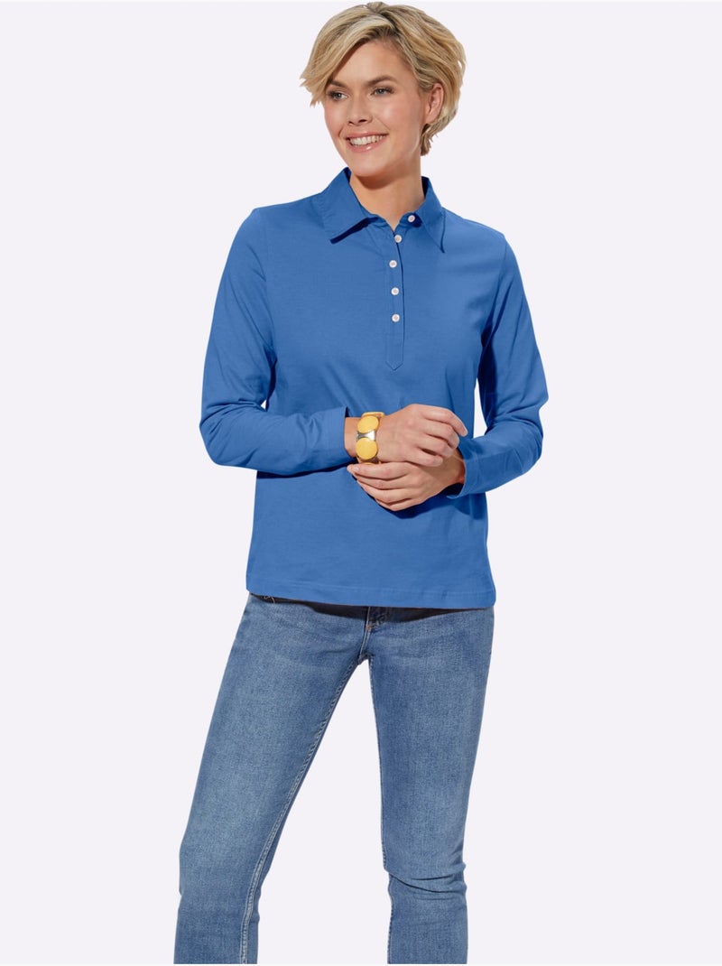Polo à Manches Longues Pur Coton - Taille Standard - Witt Bleu - Kiabi