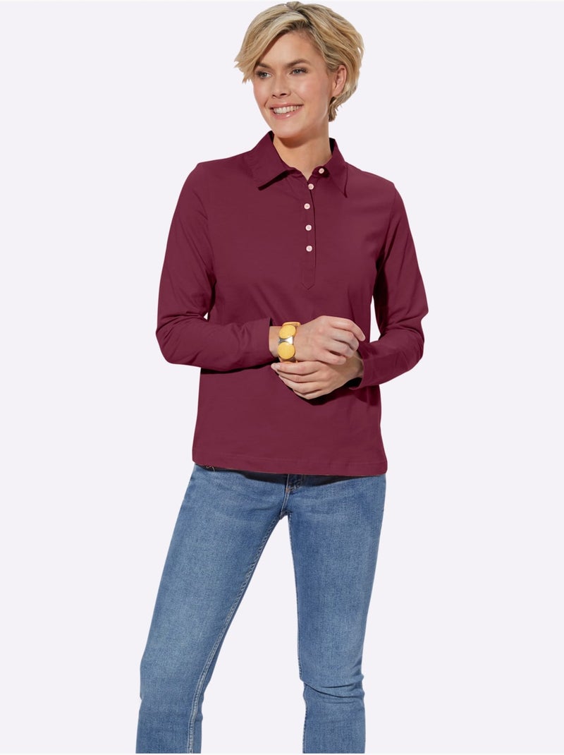 Polo à Manches Longues Pur Coton - Taille Standard - Witt Bordeaux - Kiabi
