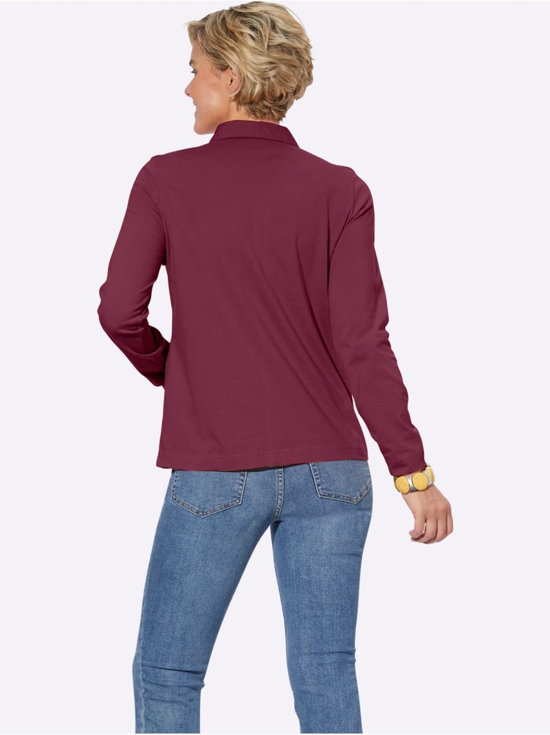 Polo à Manches Longues Pur Coton - Taille Standard - Witt Bordeaux - Kiabi