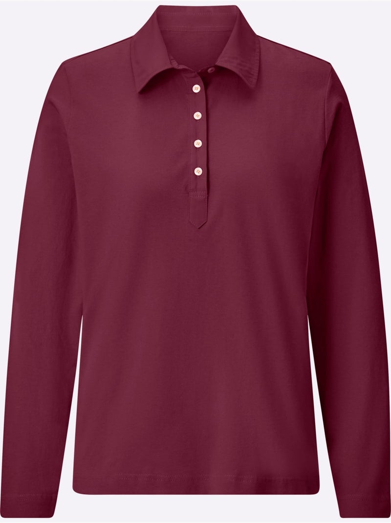 Polo à Manches Longues Pur Coton - Taille Standard - Witt Bordeaux - Kiabi