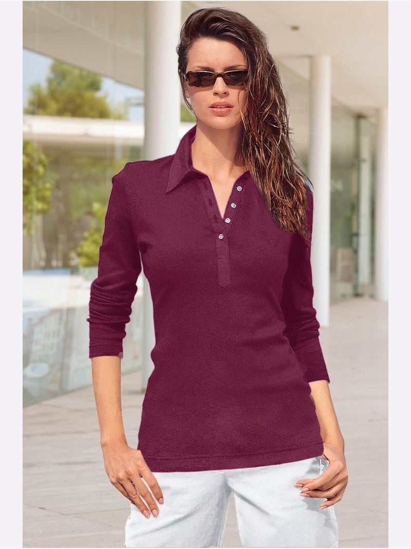 Polo à Manches Longues Pur Coton - Taille Standard - Witt Bordeaux - Kiabi