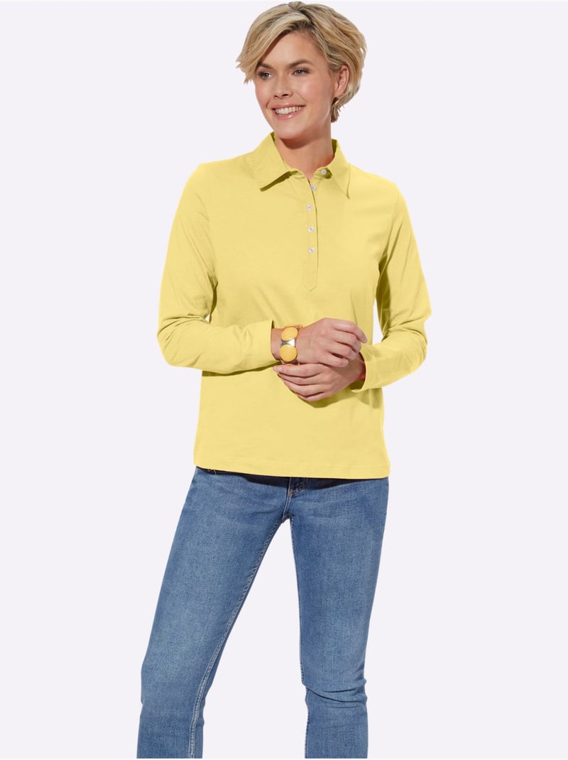 Polo à Manches Longues Pur Coton - Taille Standard - Witt Jaune - Kiabi
