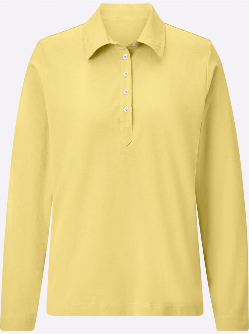 Polo à Manches Longues Pur Coton - Taille Standard - Witt Jaune - Kiabi