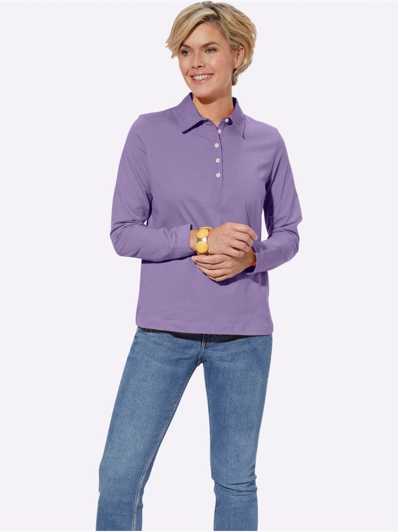 Polo à Manches Longues Pur Coton - Taille Standard - Witt Lavande - Kiabi