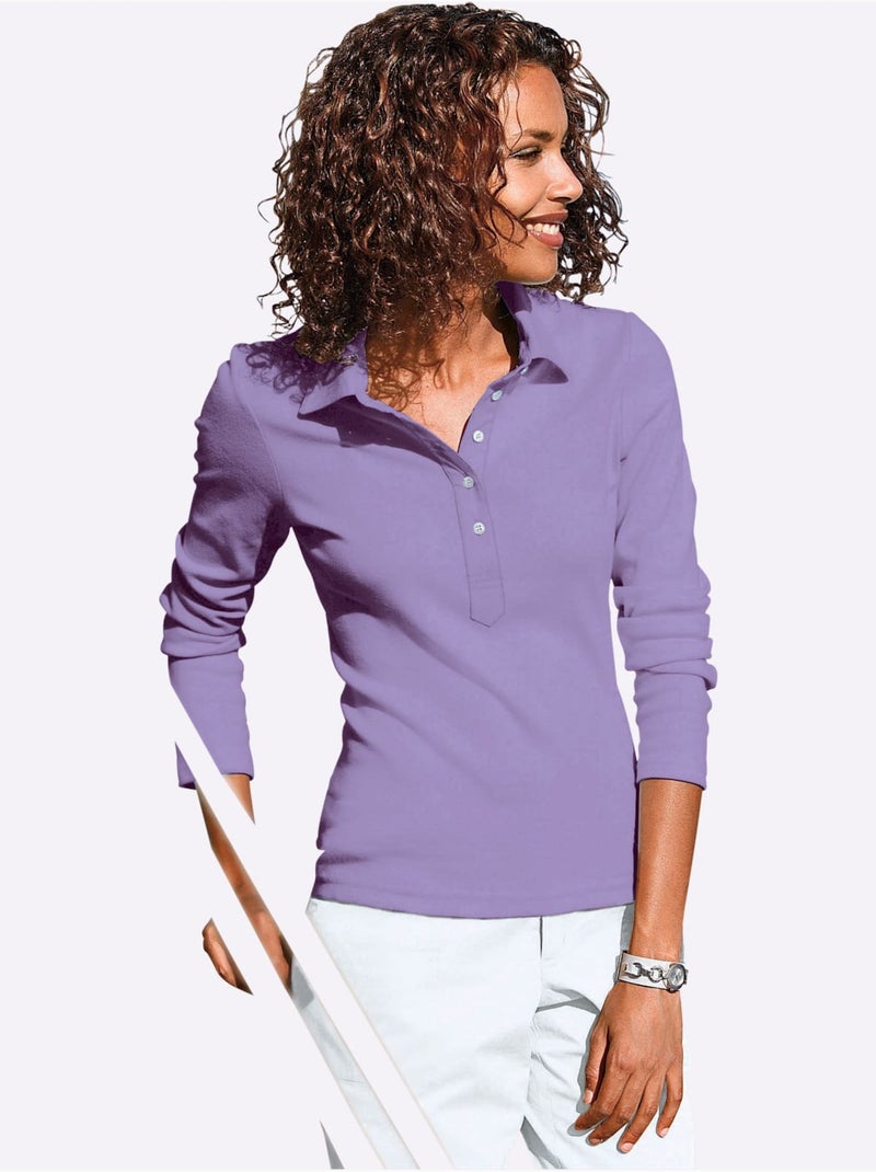 Polo à Manches Longues Pur Coton - Taille Standard - Witt Lavande - Kiabi