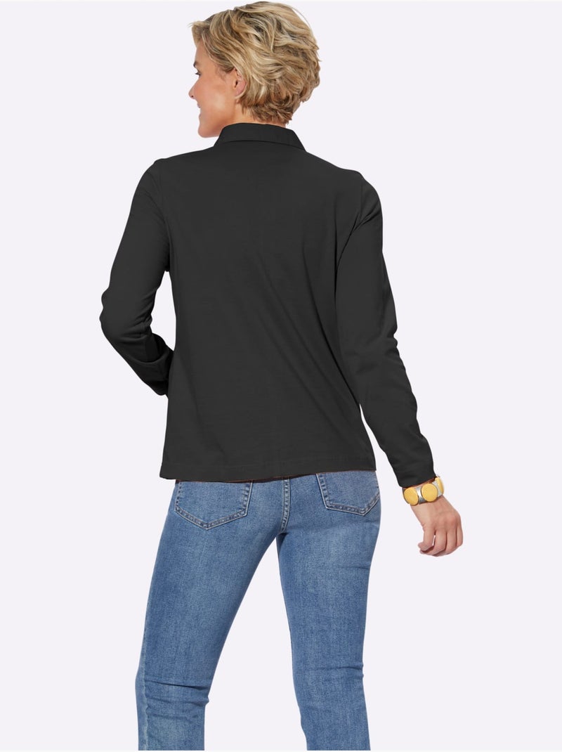 Polo à Manches Longues Pur Coton - Taille Standard - Witt Noir - Kiabi