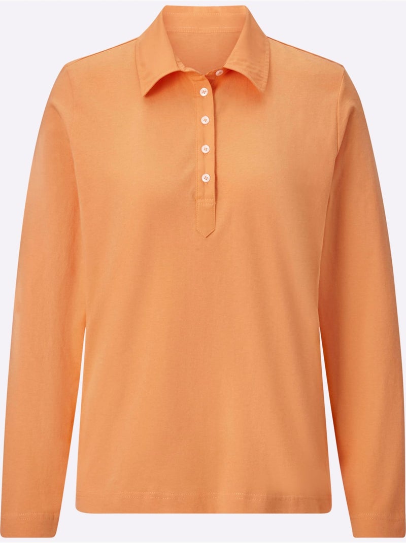 Polo à Manches Longues Pur Coton - Taille Standard - Witt Orange - Kiabi