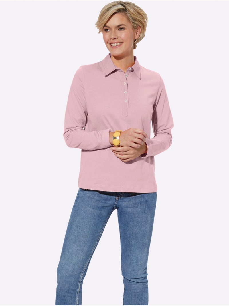 Polo à Manches Longues Pur Coton - Taille Standard - Witt Rose - Kiabi