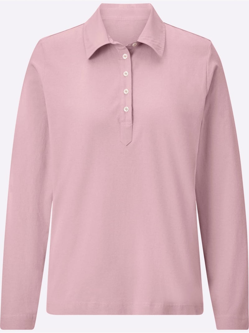 Polo à Manches Longues Pur Coton - Taille Standard - Witt Rose - Kiabi