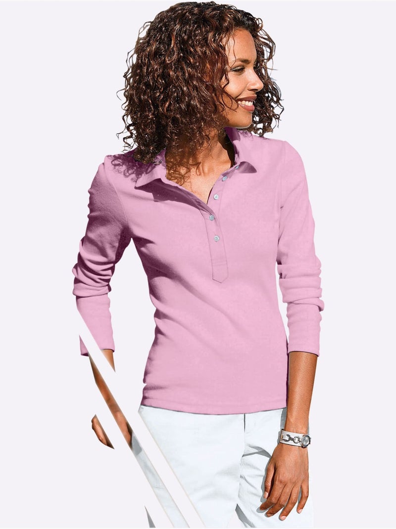 Polo à Manches Longues Pur Coton - Taille Standard - Witt Rose - Kiabi
