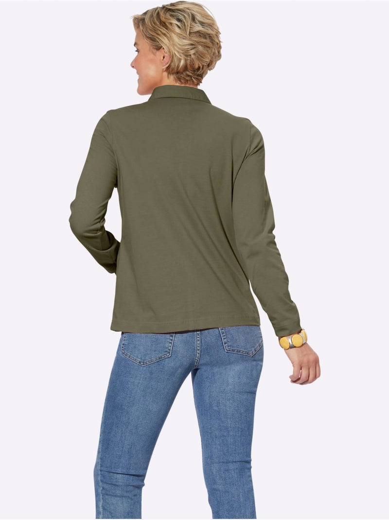 Polo à Manches Longues Pur Coton - Taille Standard - Witt Vert olive - Kiabi