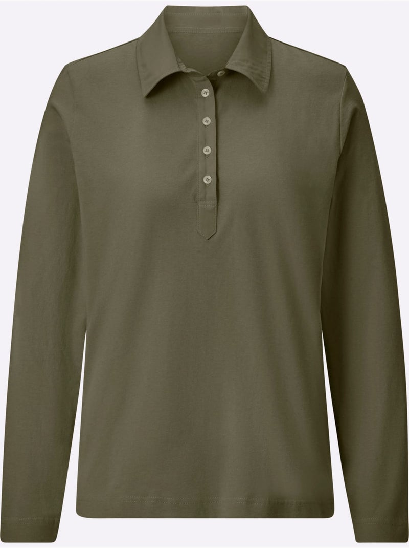 Polo à Manches Longues Pur Coton - Taille Standard - Witt Vert olive - Kiabi