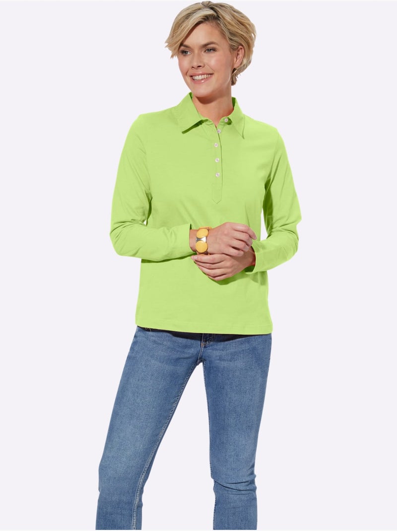 Polo à Manches Longues Pur Coton - Taille Standard - Witt Vert pistache - Kiabi