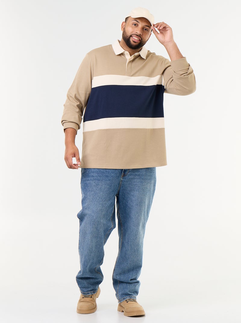 Polo à manches longues style rugby Beige - Kiabi