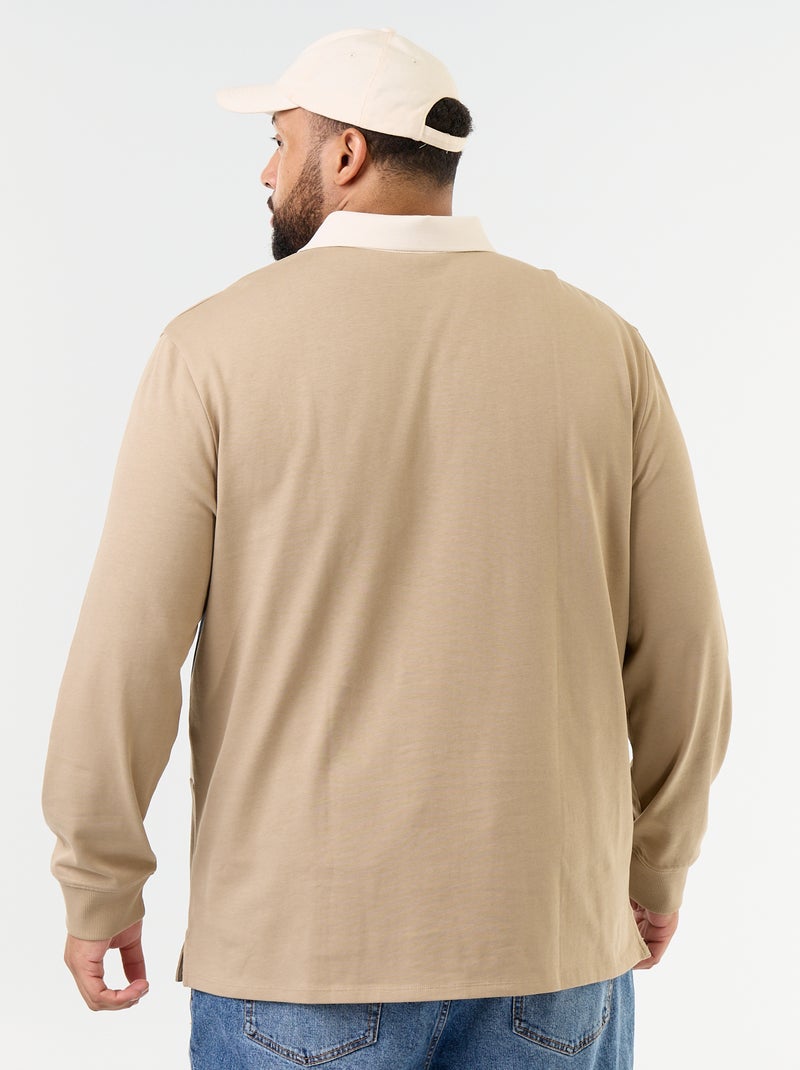 Polo à manches longues style rugby Beige - Kiabi