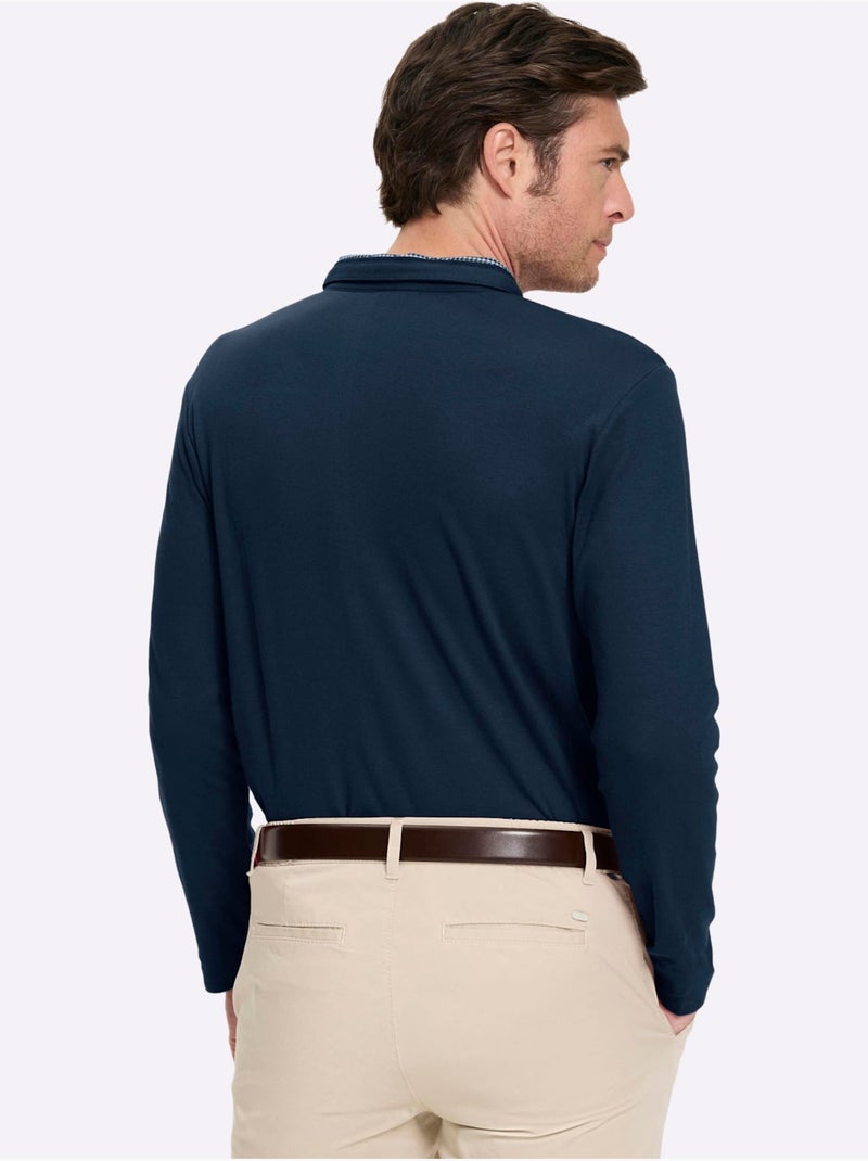 Polo à manches longues superbes détails - taille standard - witt Bleu foncé - Kiabi