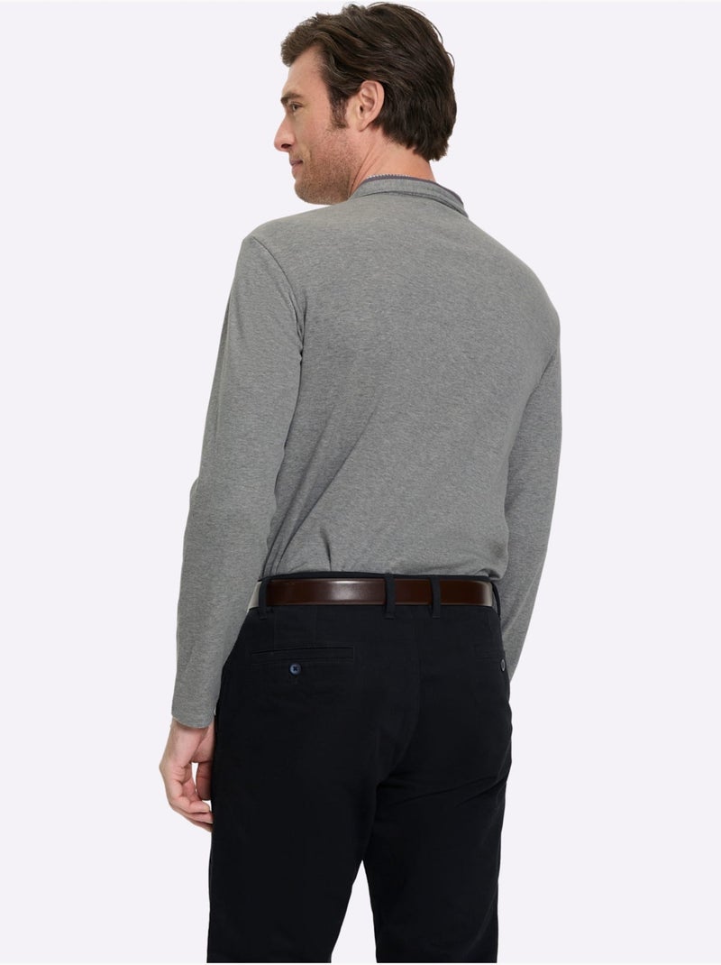 Polo à manches longues superbes détails - taille standard - witt Gris chiné - Kiabi