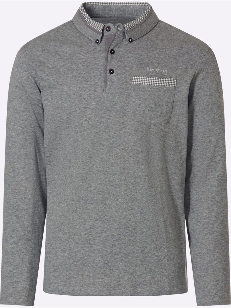 Polo à manches longues superbes détails - taille standard - witt Gris chiné - Kiabi