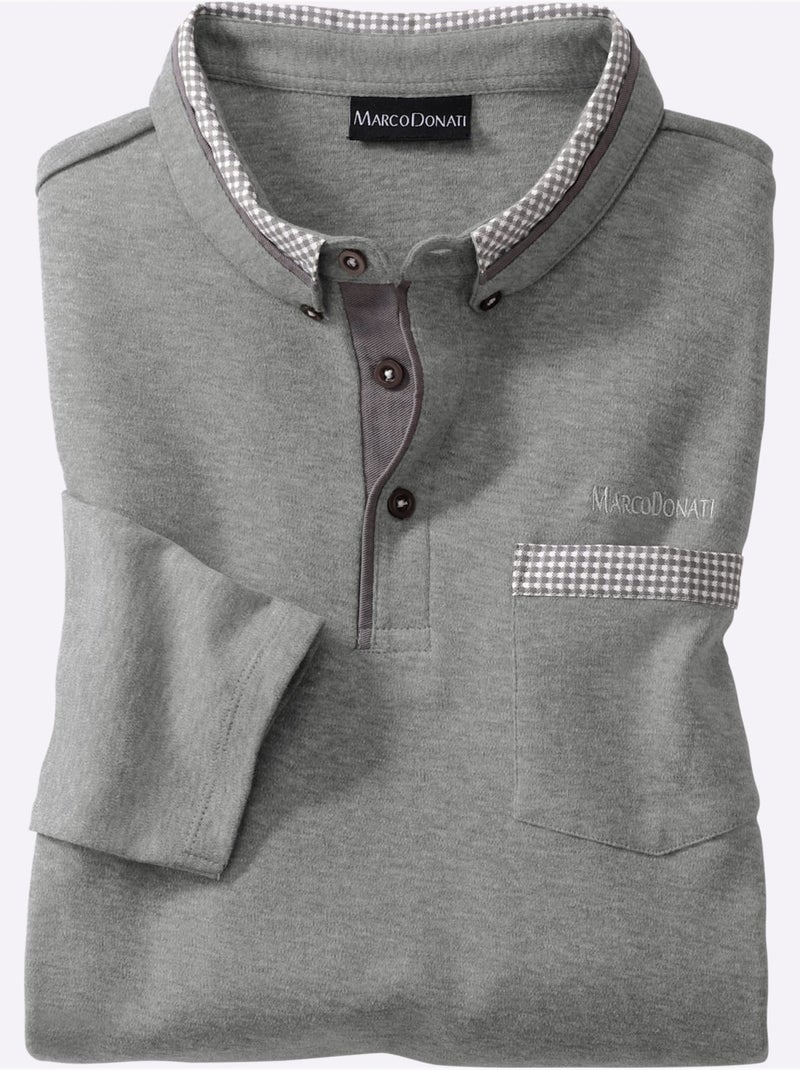 Polo à manches longues superbes détails - taille standard - witt Gris chiné - Kiabi