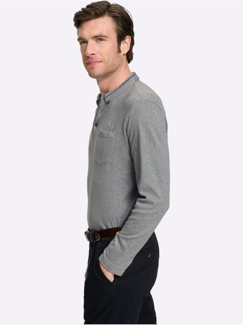 Polo à manches longues superbes détails - taille standard - witt Gris chiné - Kiabi