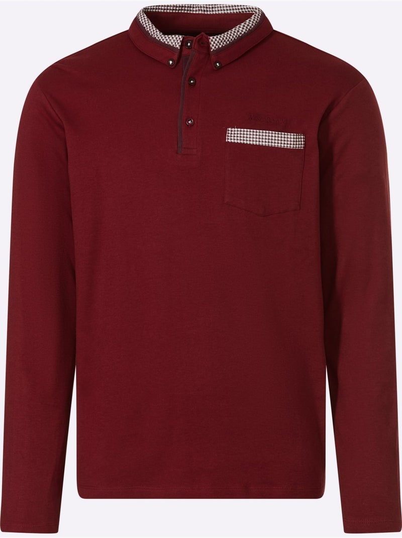 Polo à manches longues superbes détails - taille standard - witt Rouge foncé - Kiabi