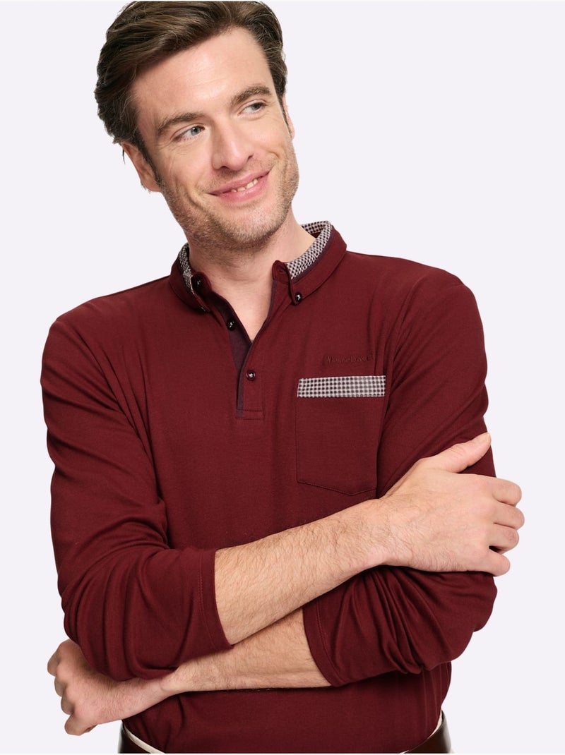 Polo à manches longues superbes détails - taille standard - witt Rouge foncé - Kiabi