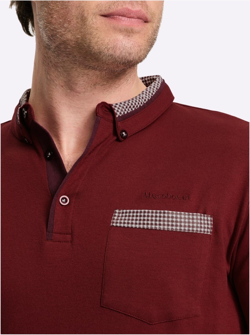 Polo à manches longues superbes détails - taille standard - witt Rouge foncé - Kiabi