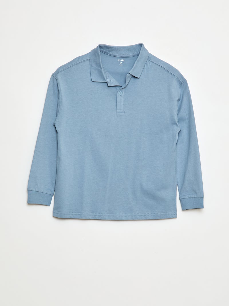 Polo à manches longues uni Bleu - Kiabi
