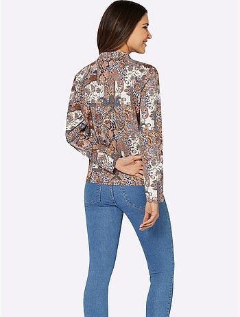 Polo à motif imprimé avec col ouvert et manches longues - taille standard - moda vilona