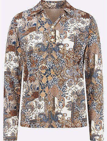 Polo à motif imprimé avec col ouvert et manches longues - taille standard - moda vilona