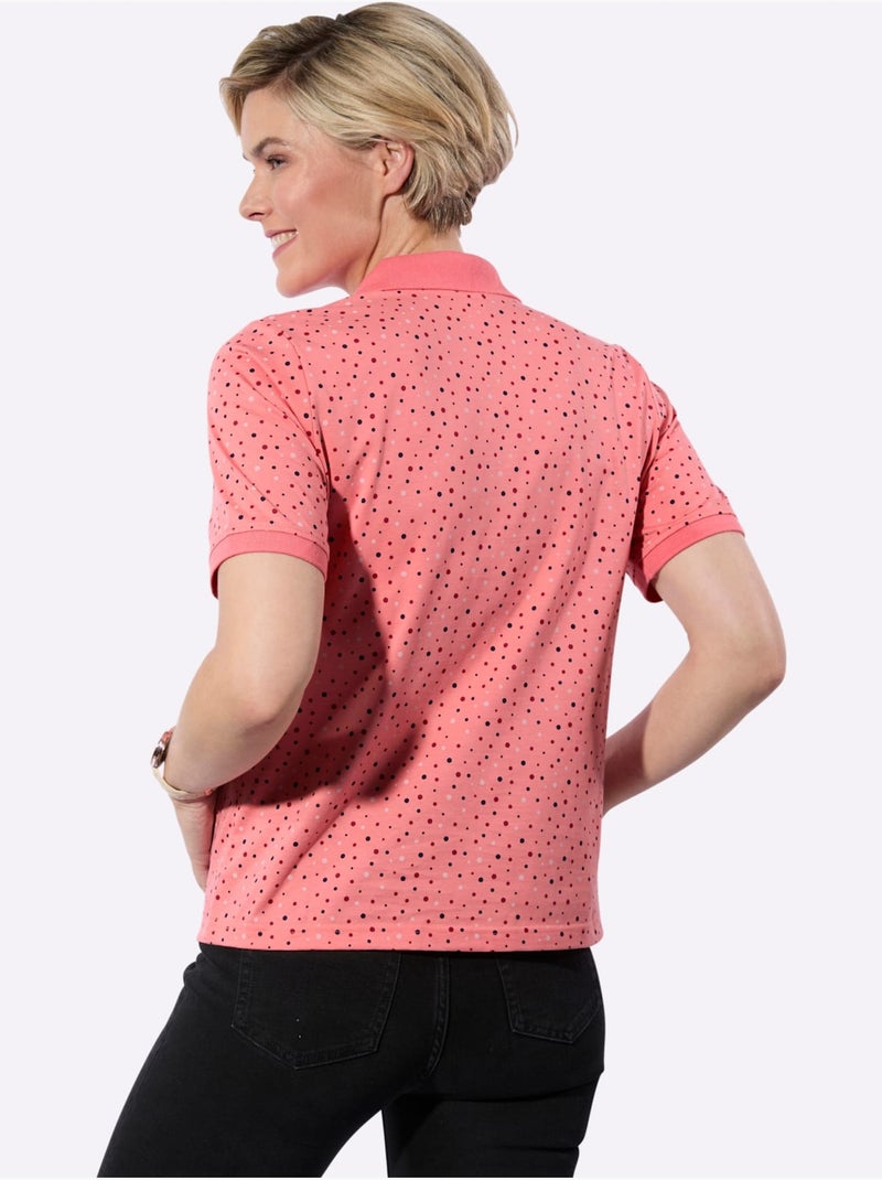 Polo à pois colorés avec col polo et manches courtes - Taille standard - Witt Rose - Kiabi