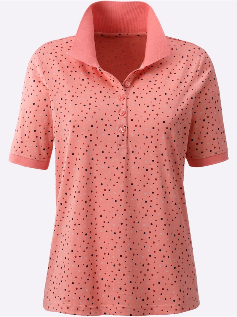 Polo à pois colorés avec col polo et manches courtes - Taille standard - Witt Rose - Kiabi
