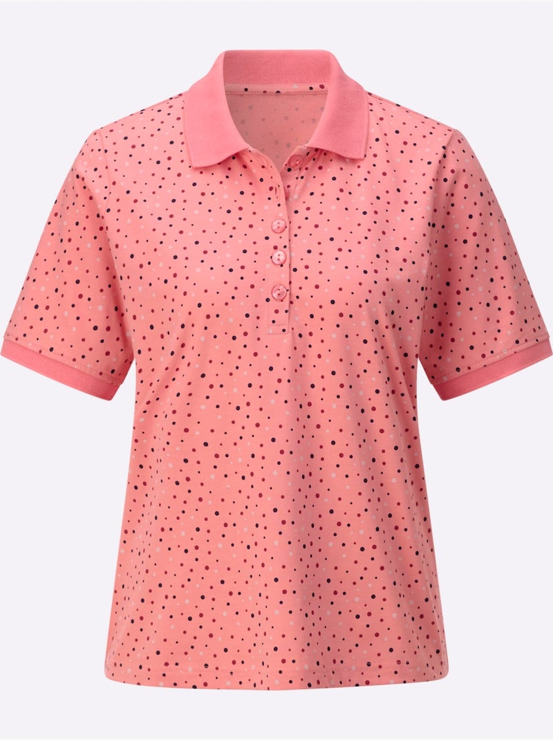 Polo à pois colorés avec col polo et manches courtes - Taille standard - Witt Rose - Kiabi