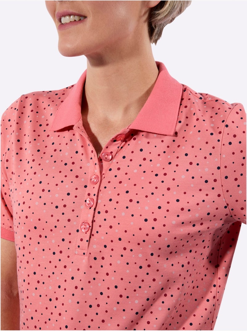Polo à pois colorés avec col polo et manches courtes - Taille standard - Witt Rose - Kiabi