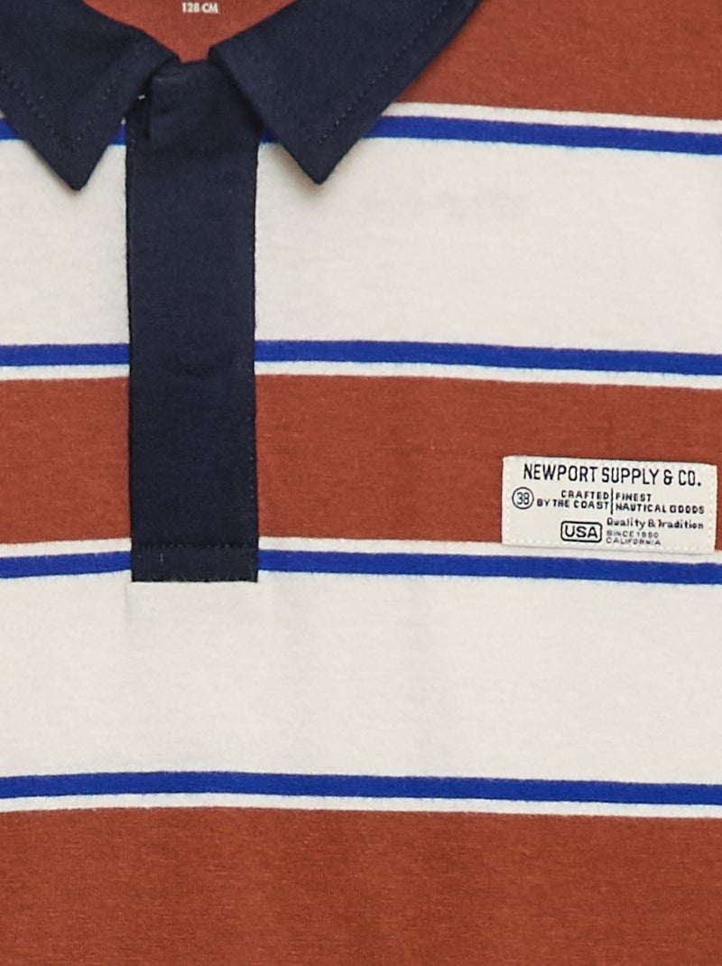 Polo à rayures en maille jersey à manches longues Beige - Kiabi