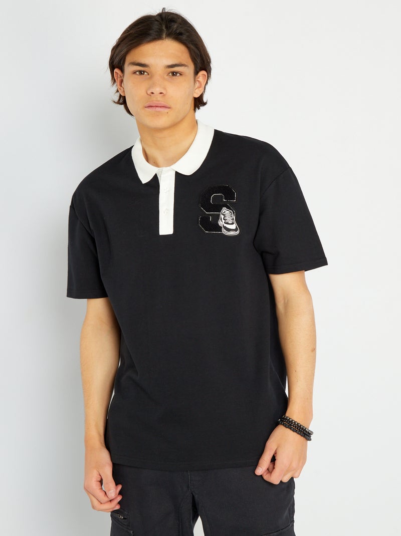Polo avec broderie poitrine Noir - Kiabi