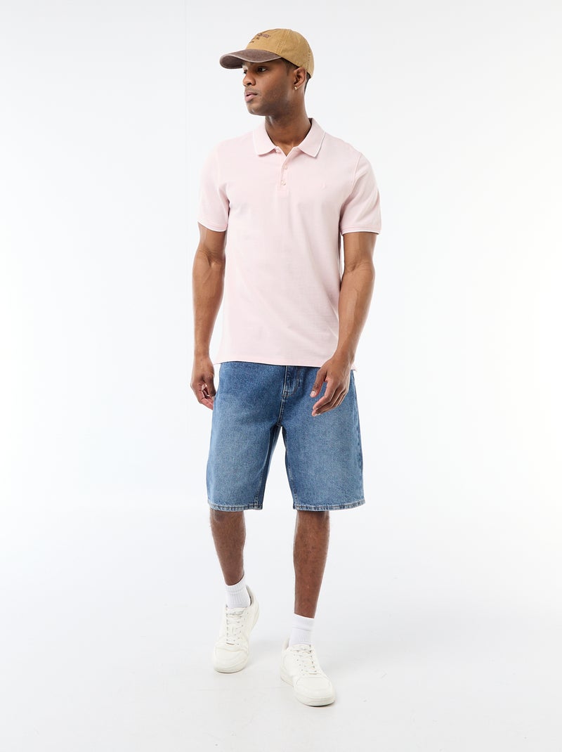 Polo avec broderie sur poitrine Rose - Kiabi