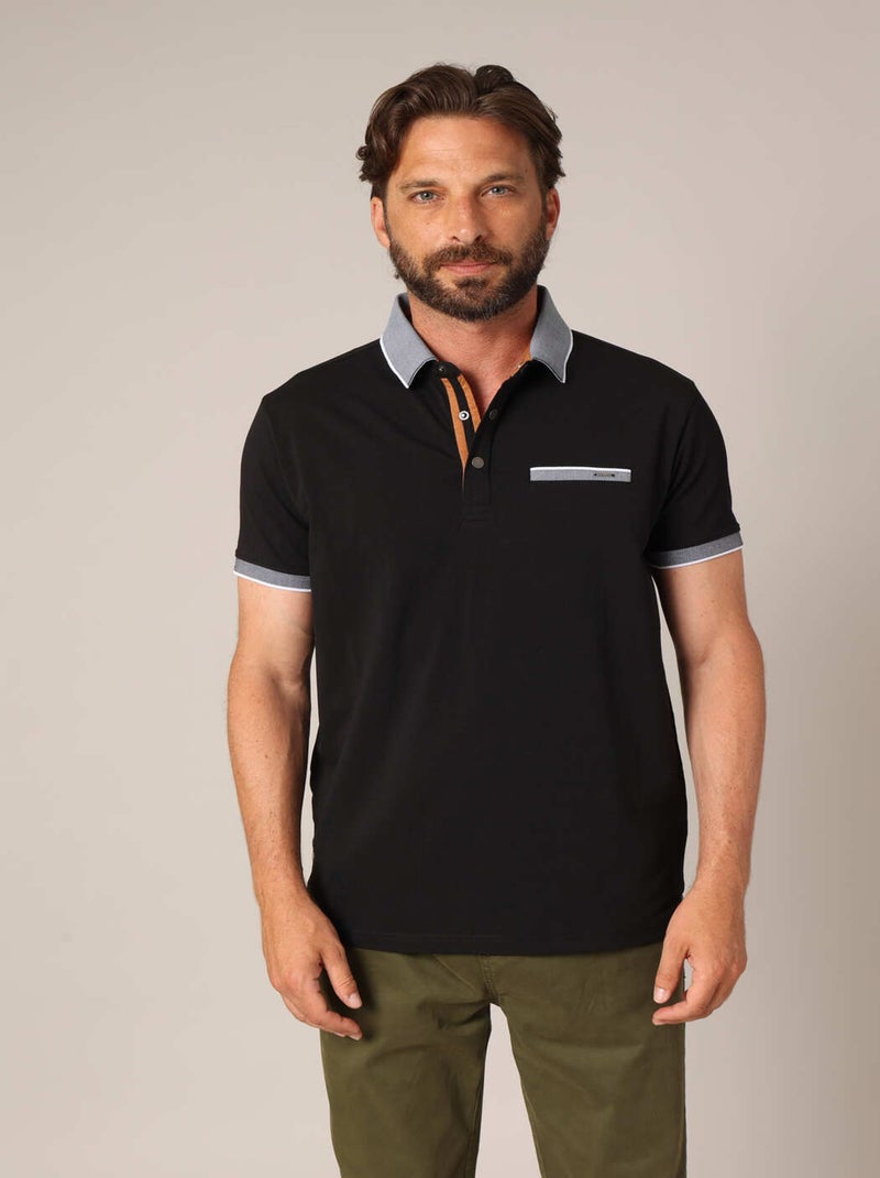 Polo avec col contrasté texturé & fausse poche poitrine
 'Deeluxe' Noir - Kiabi