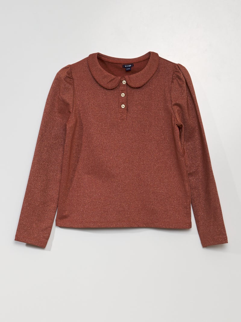 Polo avec fils brillants marron - Kiabi