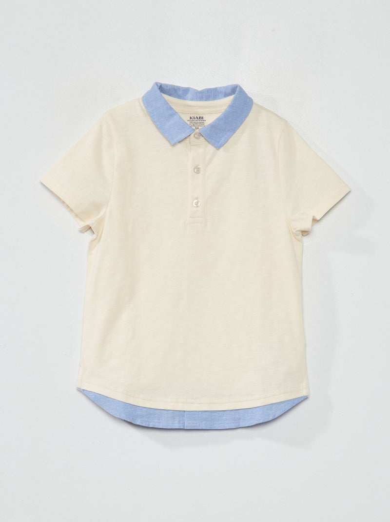 Polo bi-matière effet 2 en 1 Beige/bleu - Kiabi