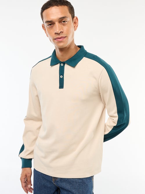 Polo bicolore à manches longues - Kiabi