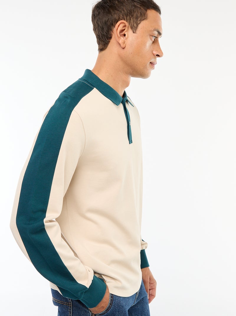 Polo bicolore à manches longues Beige - Kiabi
