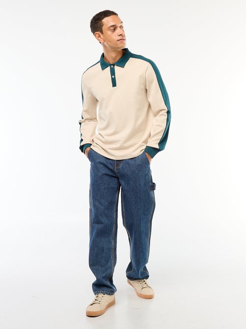 Polo bicolore à manches longues - Kiabi