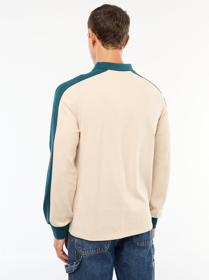 Polo bicolore à manches longues Beige - Kiabi