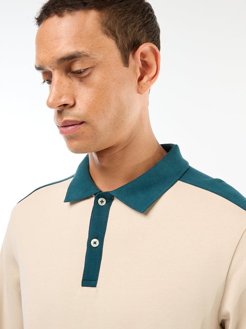 Polo bicolore à manches longues - Kiabi