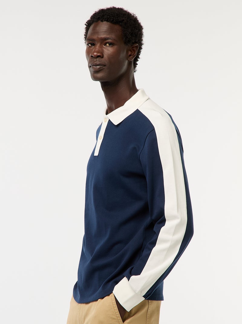 Polo bicolore à manches longues Bleu - Kiabi